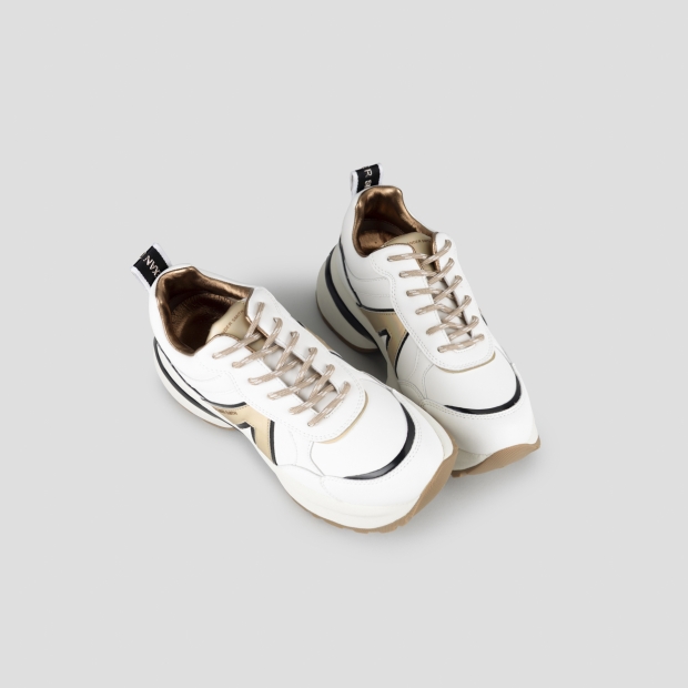 Sneakers Alexander Smith victoria woman in white leather with side logo and details in gold - 2