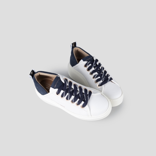 Sneakers Alexander Smith wembley high woman in white leather and blue suede heel - 2
