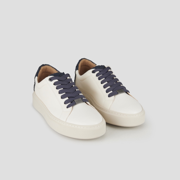 Sneakers Alexander Smith london man in white leather and woven blue leather back - 4
