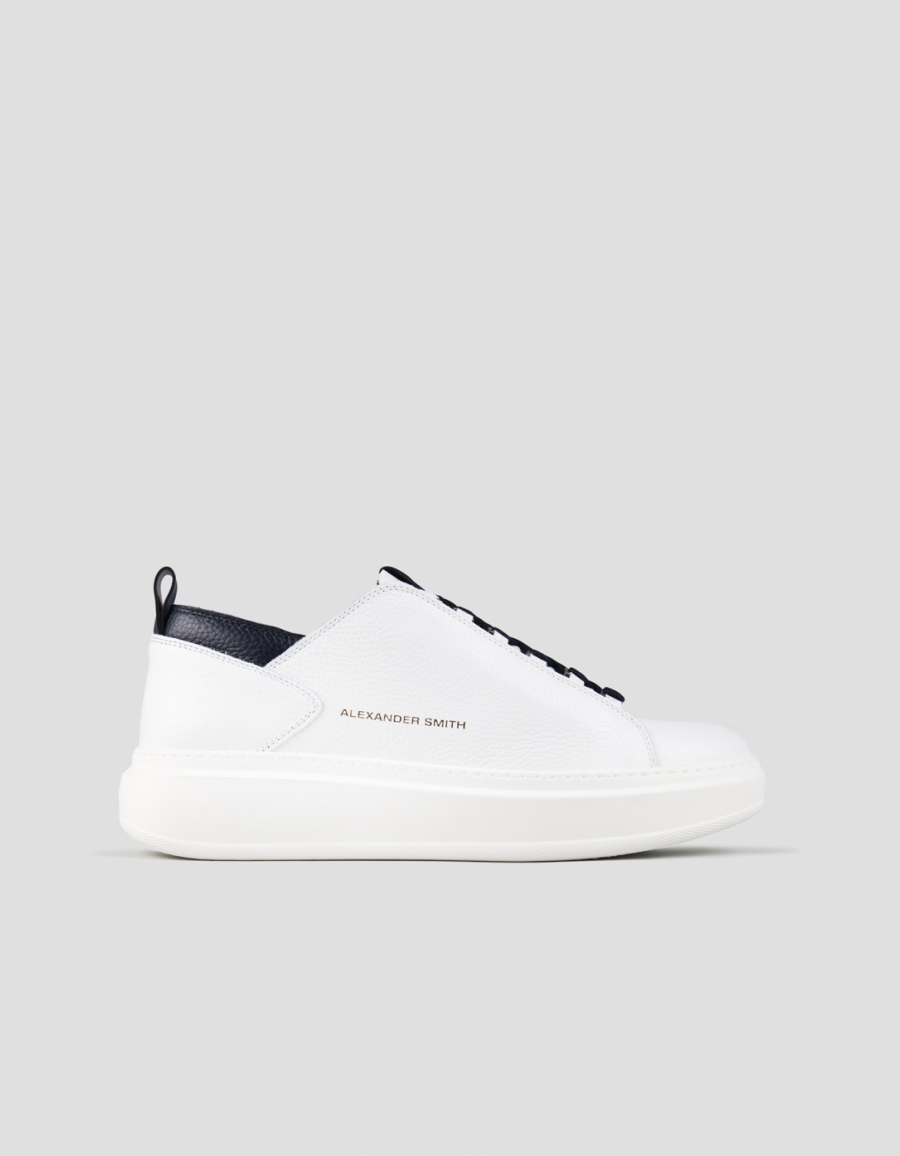 Sneakers Alexander Smith wembley man deconstructed in white tumbled leather and blue details - 1