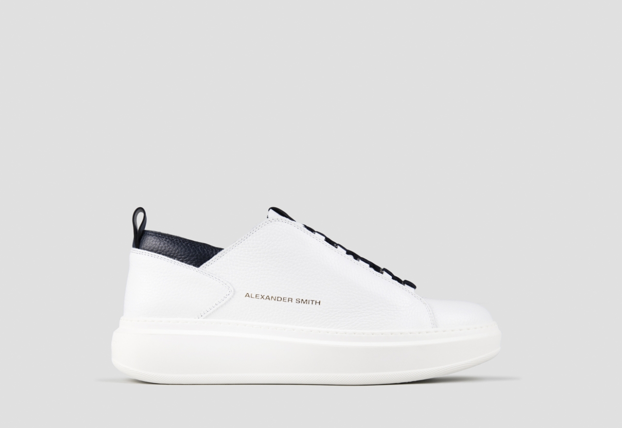 Sneakers Alexander Smith wembley man deconstructed in white tumbled leather and blue details - 1