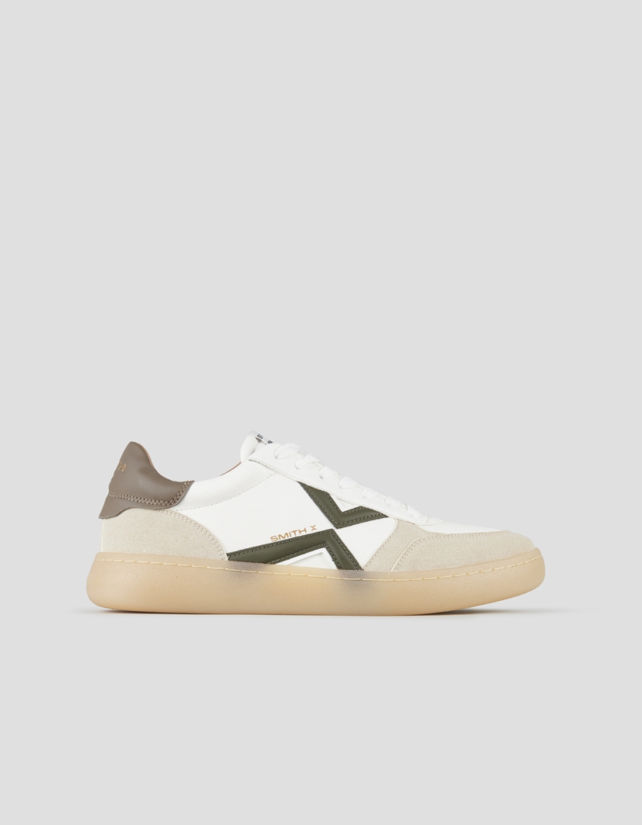 Sneakers Alexander Smith ocean man in white, suede details, green logo and back - 1