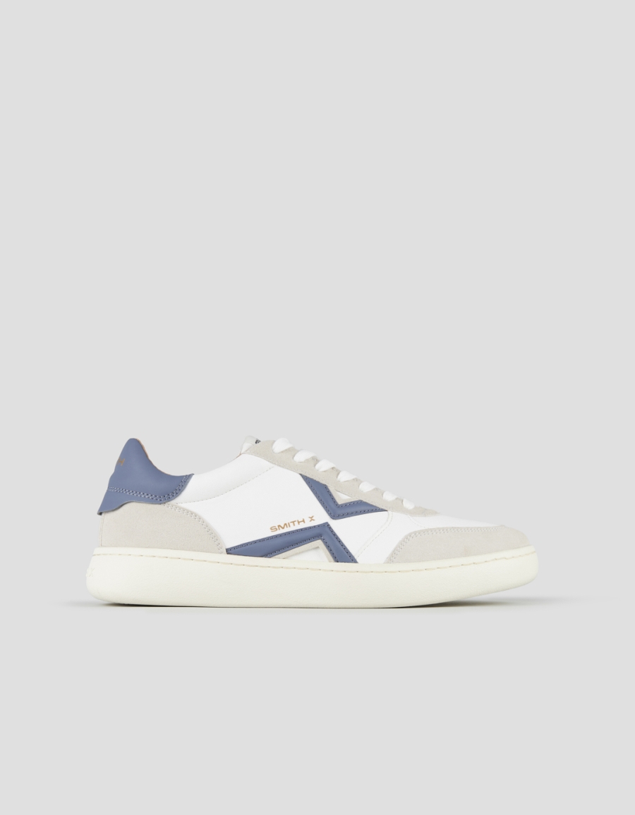 Sneakers Alexander Smith ocean man in white leather and suede details, with blue logo and back - 1