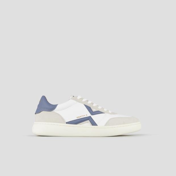 Sneakers Alexander Smith ocean man in white leather and suede details, with blue logo and back - 1