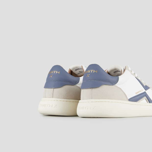 Sneakers Alexander Smith ocean man in white leather and suede details, with blue logo and back - 5