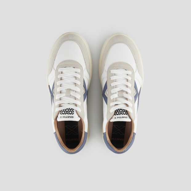 Sneakers Alexander Smith ocean man in white leather and suede details, with blue logo and back - 6