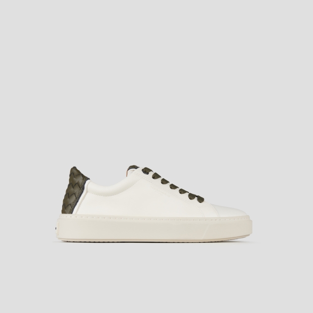 Sneakers Alexander Smith london man in white leather and woven green leather back - 1