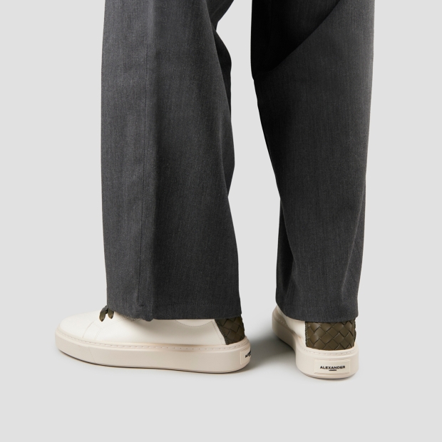 Sneakers Alexander Smith london man in white leather and woven green leather back - 2