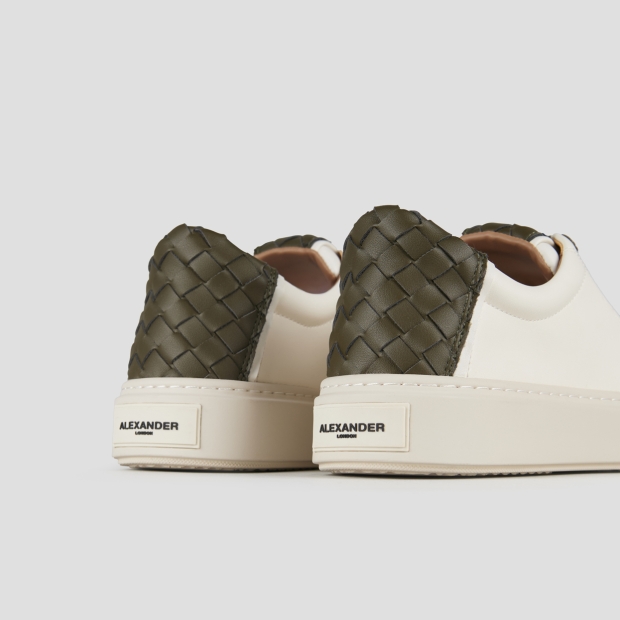 Sneakers Alexander Smith london man in white leather and woven green leather back - 4