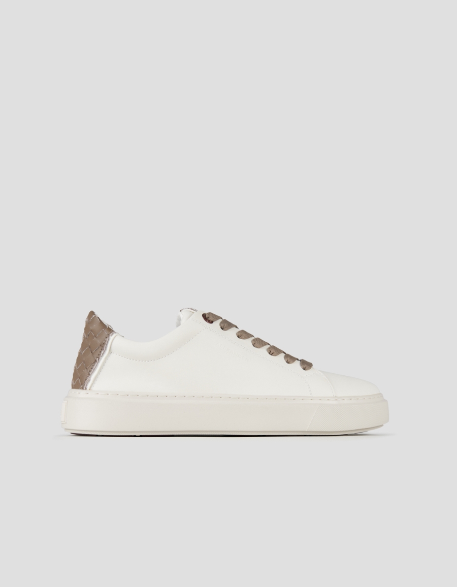 Sneakers Alexander Smith london man in white leather and woven brown leather back - 1