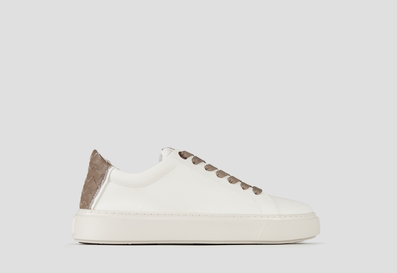 Sneakers Alexander Smith london man in white leather and woven brown leather back - 1