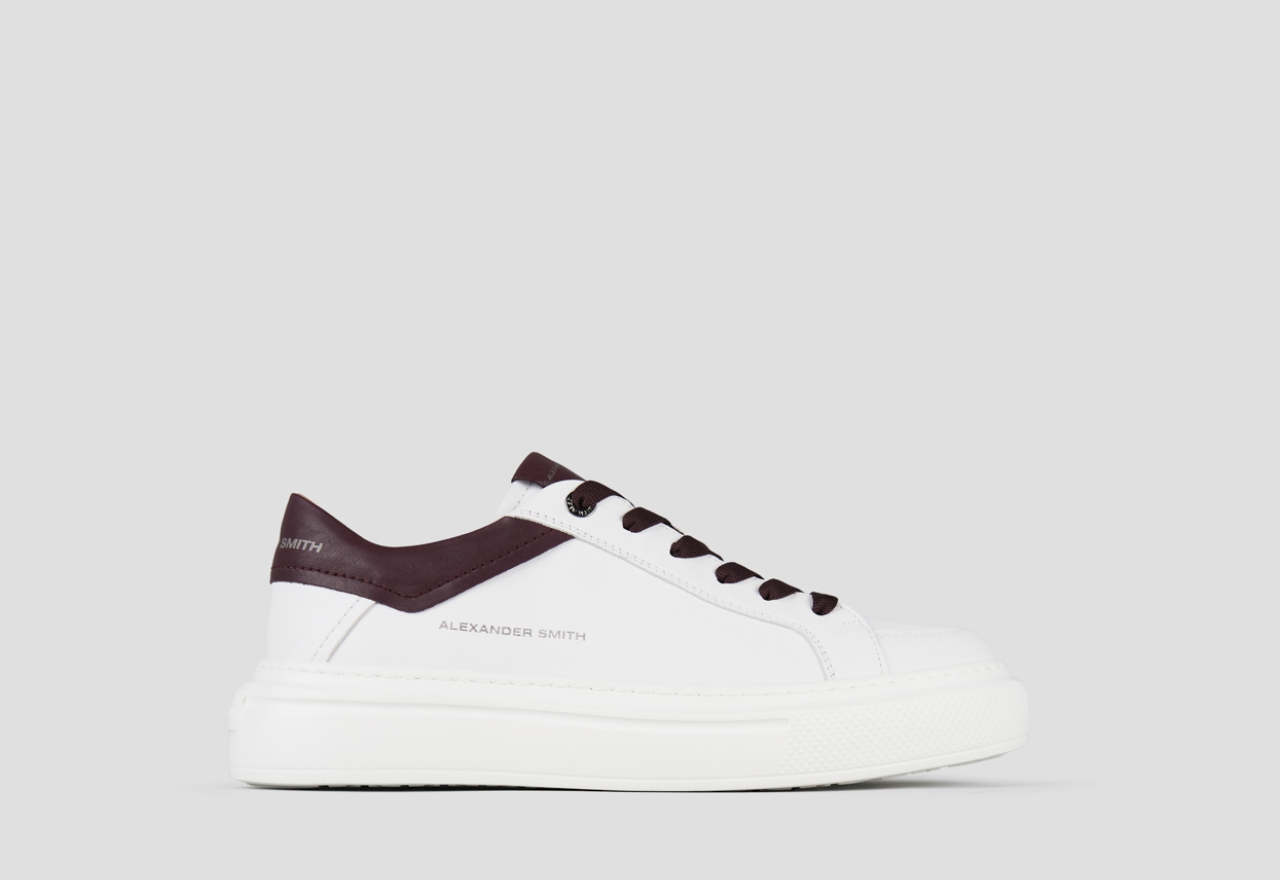 Sneakers Alexander Smith regent man in white goat leather and burgundy details - 1