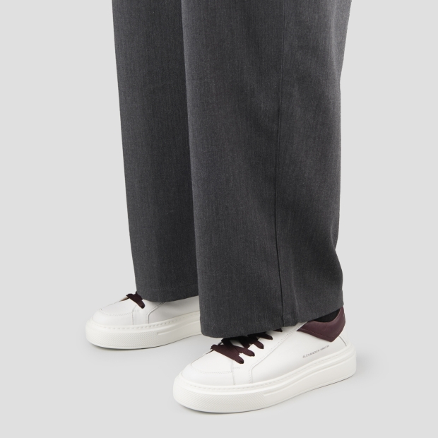 Sneakers Alexander Smith regent man in white goat leather and burgundy details - 2