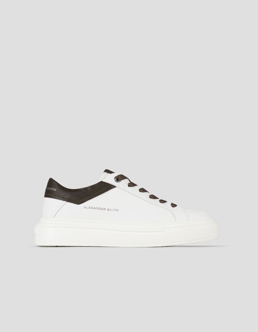 Sneakers Alexander Smith regent man in white goat leather and miltary green details - 1