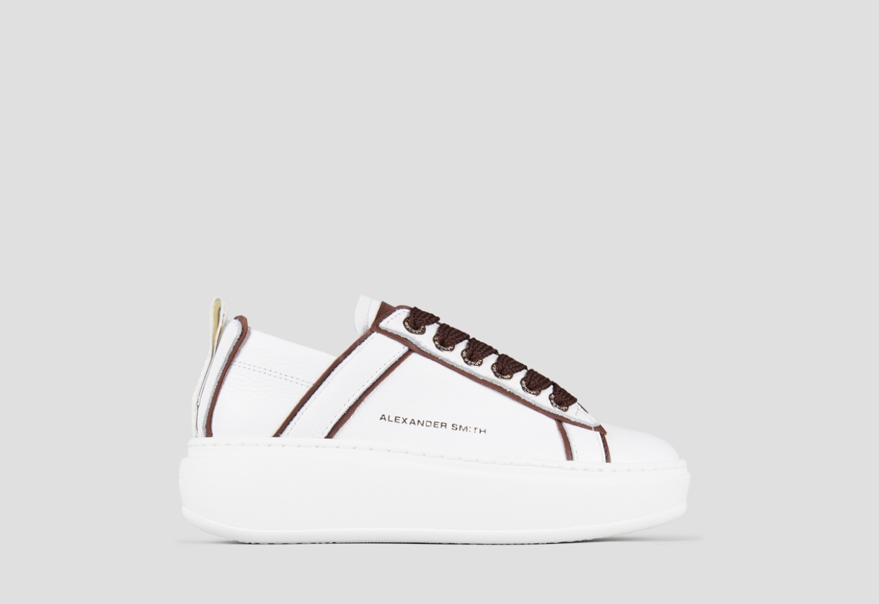 Sneakers Alexander Smith wembley high woman in white leather and details in dark brown - 1
