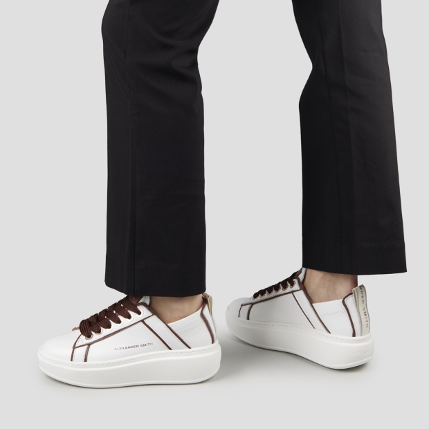 Sneakers Alexander Smith wembley high woman in white leather and details in dark brown - 2