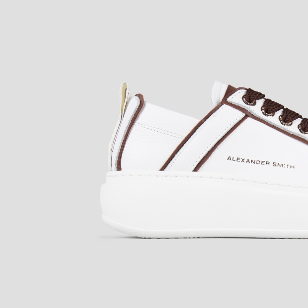 Sneakers Alexander Smith wembley high woman in white leather and details in dark brown - 3