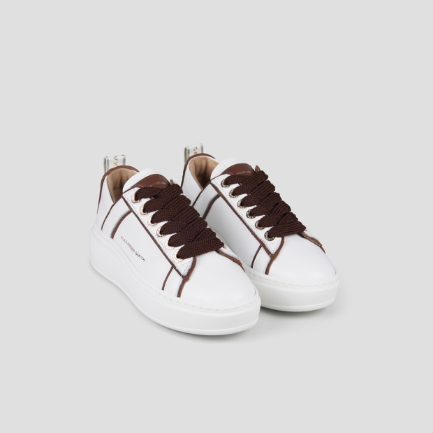 Sneakers Alexander Smith wembley high woman in white leather and details in dark brown - 4