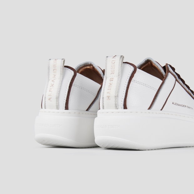 Sneakers Alexander Smith wembley high woman in white leather and details in dark brown - 5