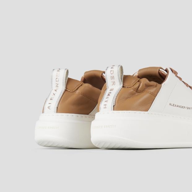 Sneakers Alexander Smith wembley woman in white nappa leather and beige ruched back - 5