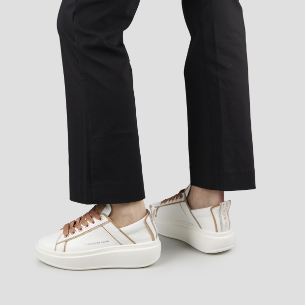Sneakers Alexander Smith wembley high woman in white tumbled leather and details in brown - 2