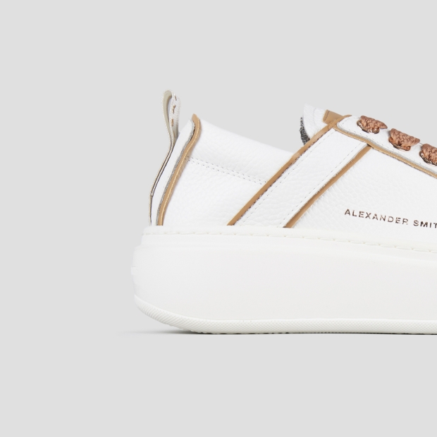 Sneakers Alexander Smith wembley high woman in white tumbled leather and details in brown - 3