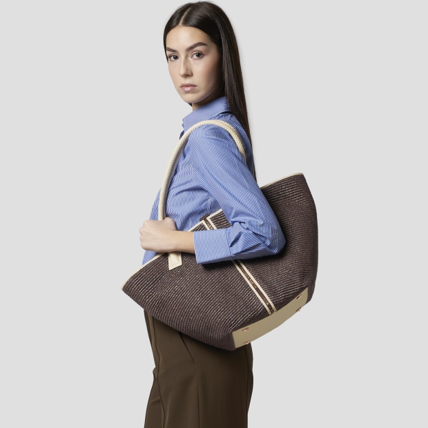 Sneakers Alexander Smith lauren large shoulder bag in brown raffia and woven handle - 2