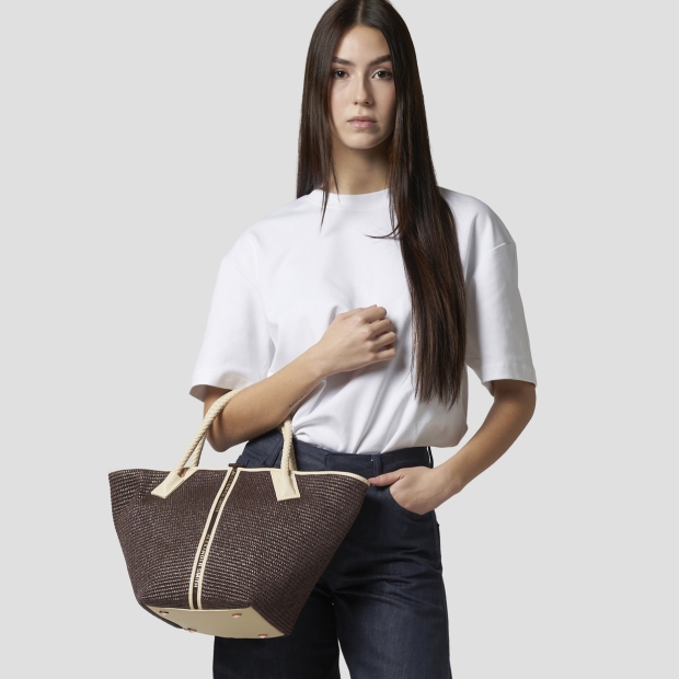 Sneakers Alexander Smith lauren medium handbag with shoulder strap in brown raffia and woven handle - 2