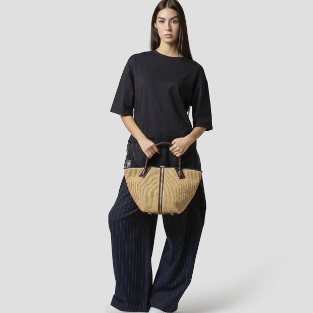 Sneakers Alexander Smith lauren medium handbag with shoulder strap in beige raffia and woven brown handle - 7