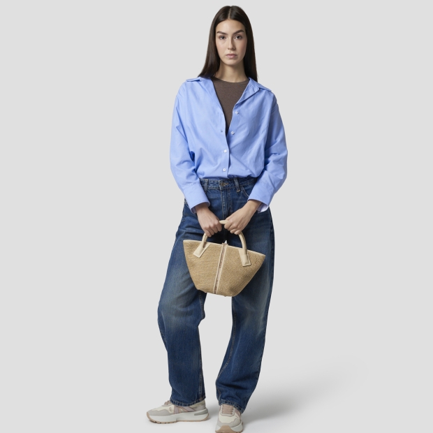 Sneakers Alexander Smith lauren small handbag with shoulder strap in beige raffia and woven cream handle - 7