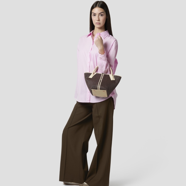 Sneakers Alexander Smith lauren small handbag with shoulder strap in brown raffia and woven cream handle - 7