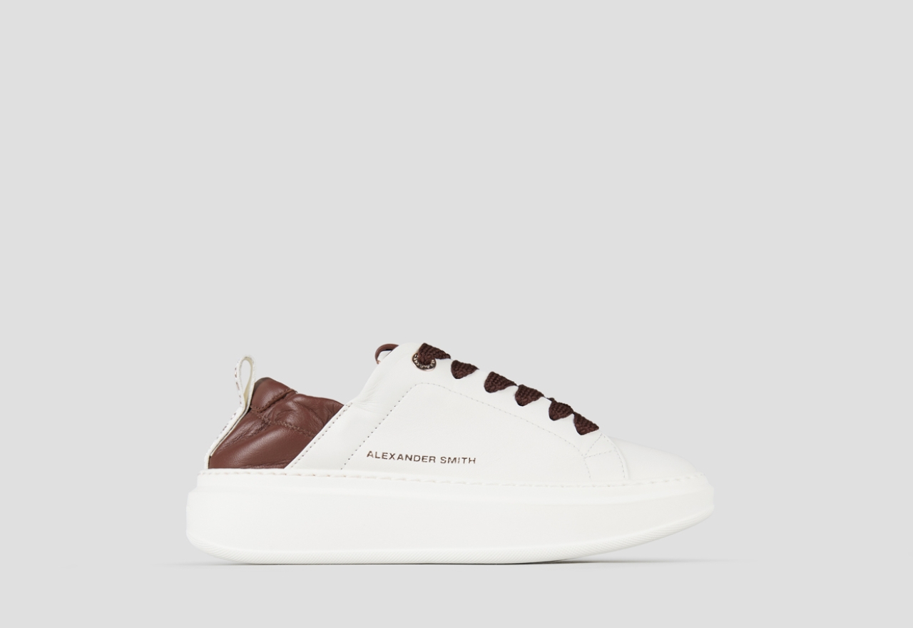 Sneakers Alexander Smith wembley woman in white nappa leather and brown ruched back - 1