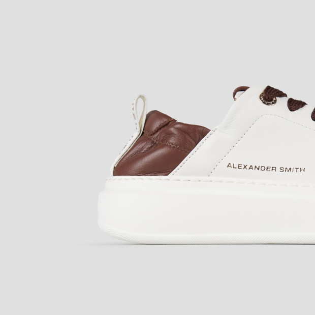 Sneakers Alexander Smith wembley woman in white nappa leather and brown ruched back - 3