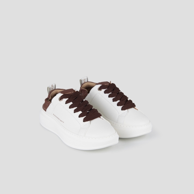 Sneakers Alexander Smith wembley woman in white nappa leather and brown ruched back - 4