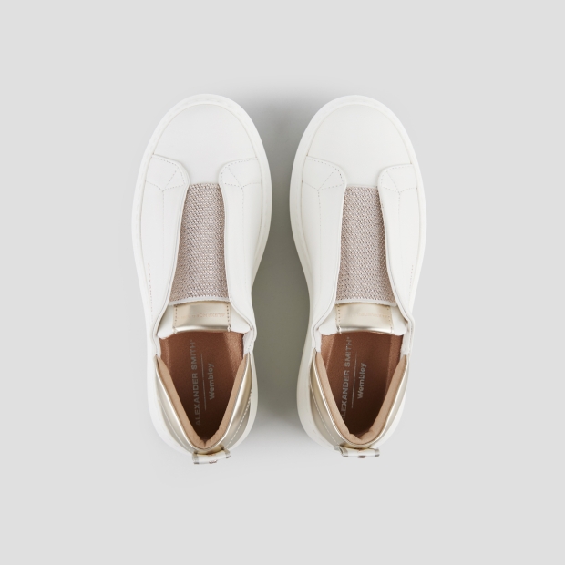 Sneakers Alexander Smith wembley slip-on woman in white leather and gold laminated back - 6