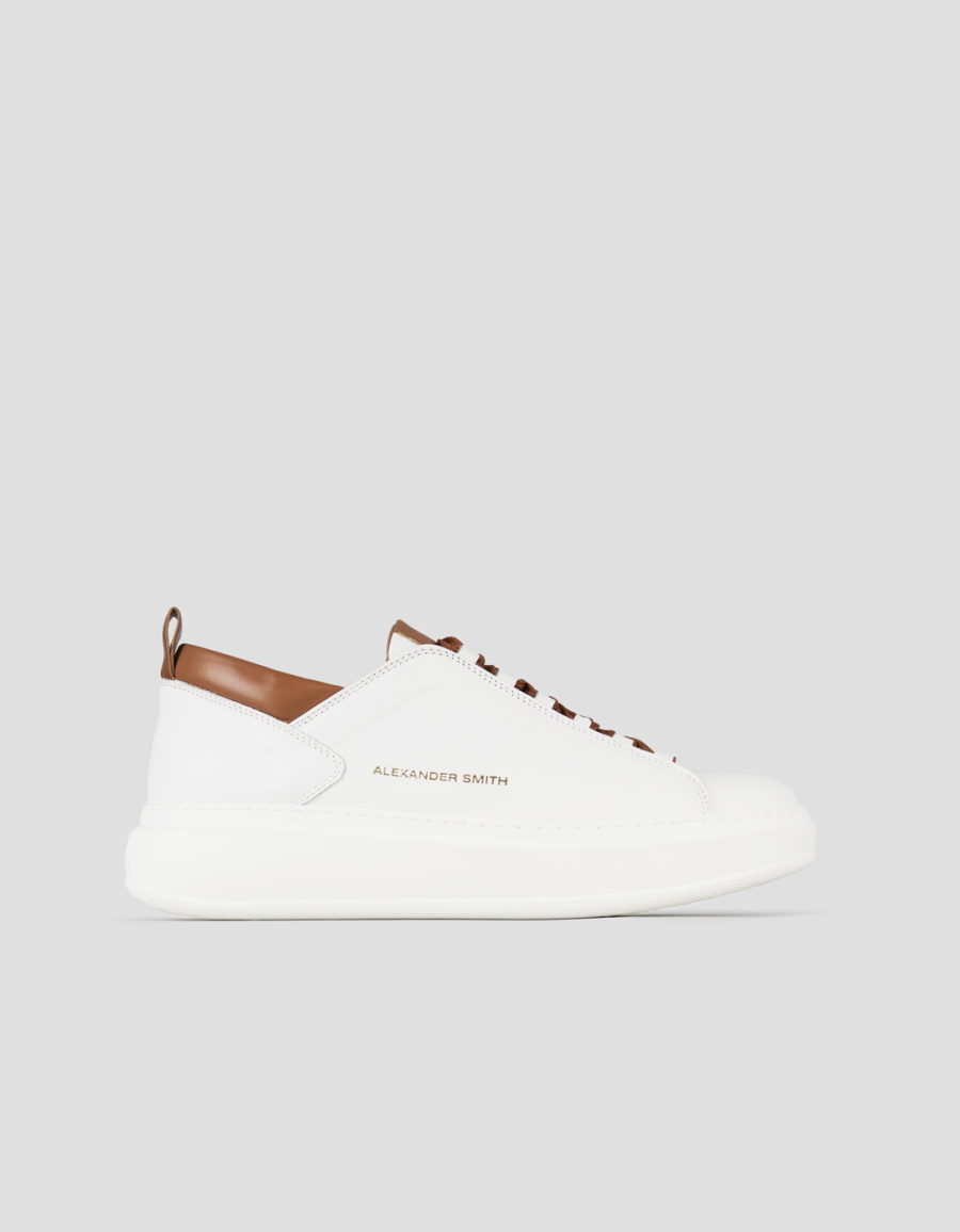 Sneakers Alexander Smith wembley man high frequency in white nappa leather and brown details - 1