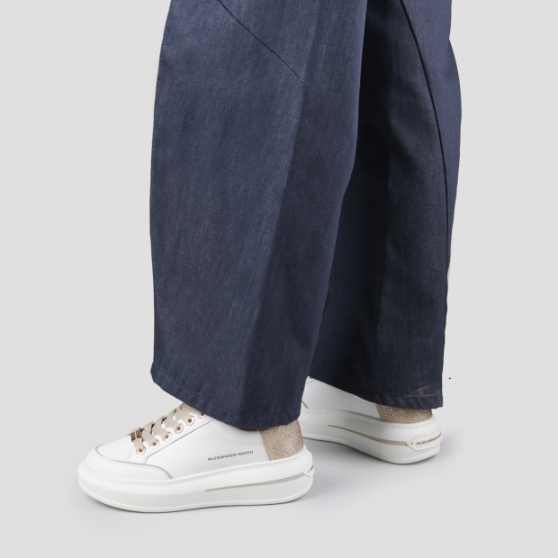 Sneakers Alexander Smith lancaster woman in white leather and back with beige rhinestones - 2