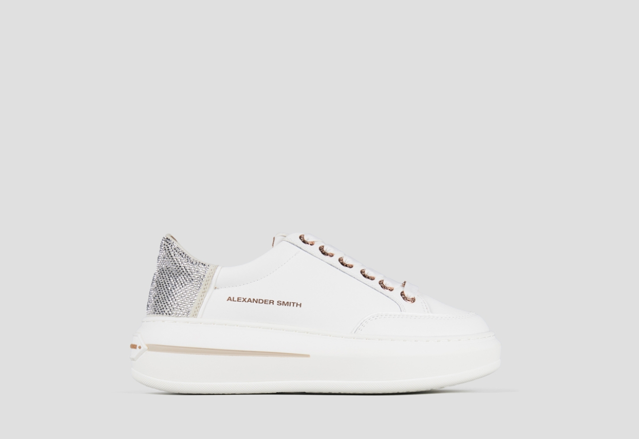 Sneakers Alexander Smith lancaster woman in white leather and back with silver rhinestones - 1