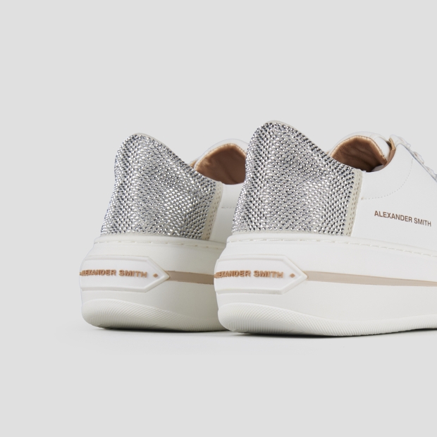 Sneakers Alexander Smith lancaster woman in white leather and back with silver rhinestones - 5