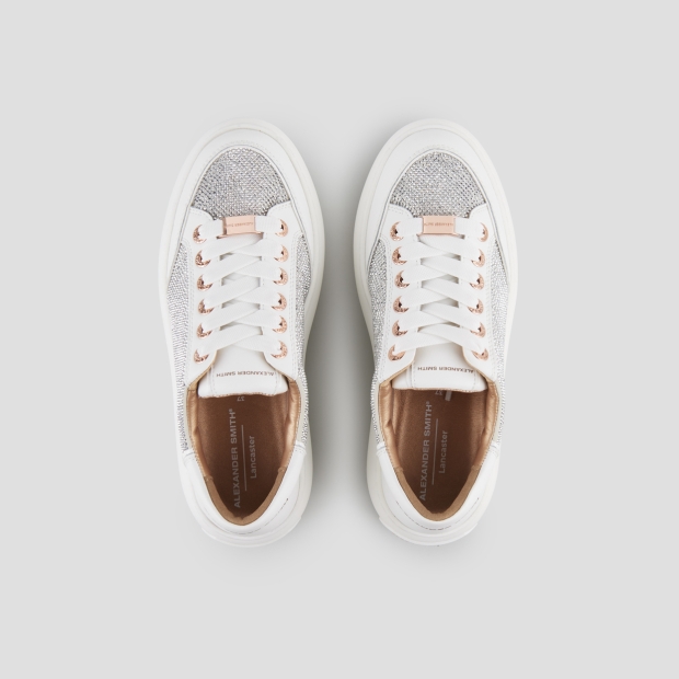 Sneakers Alexander Smith lancaster woman in white leather with silver rhinestones inserts - 6