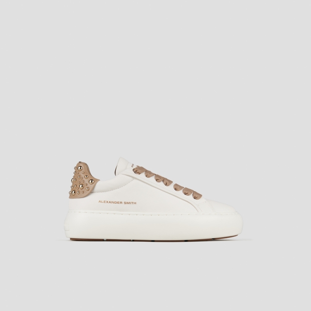 Sneakers Alexander Smith soho woman in white leather and beige back with studs - 1