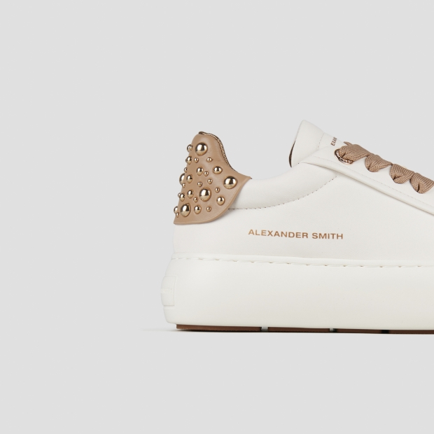 Sneakers Alexander Smith soho woman in white leather and beige back with studs - 3