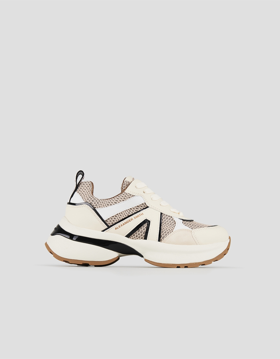 Sneakers Alexander Smith victoria woman in beige leather and peach mesh with black details - 1