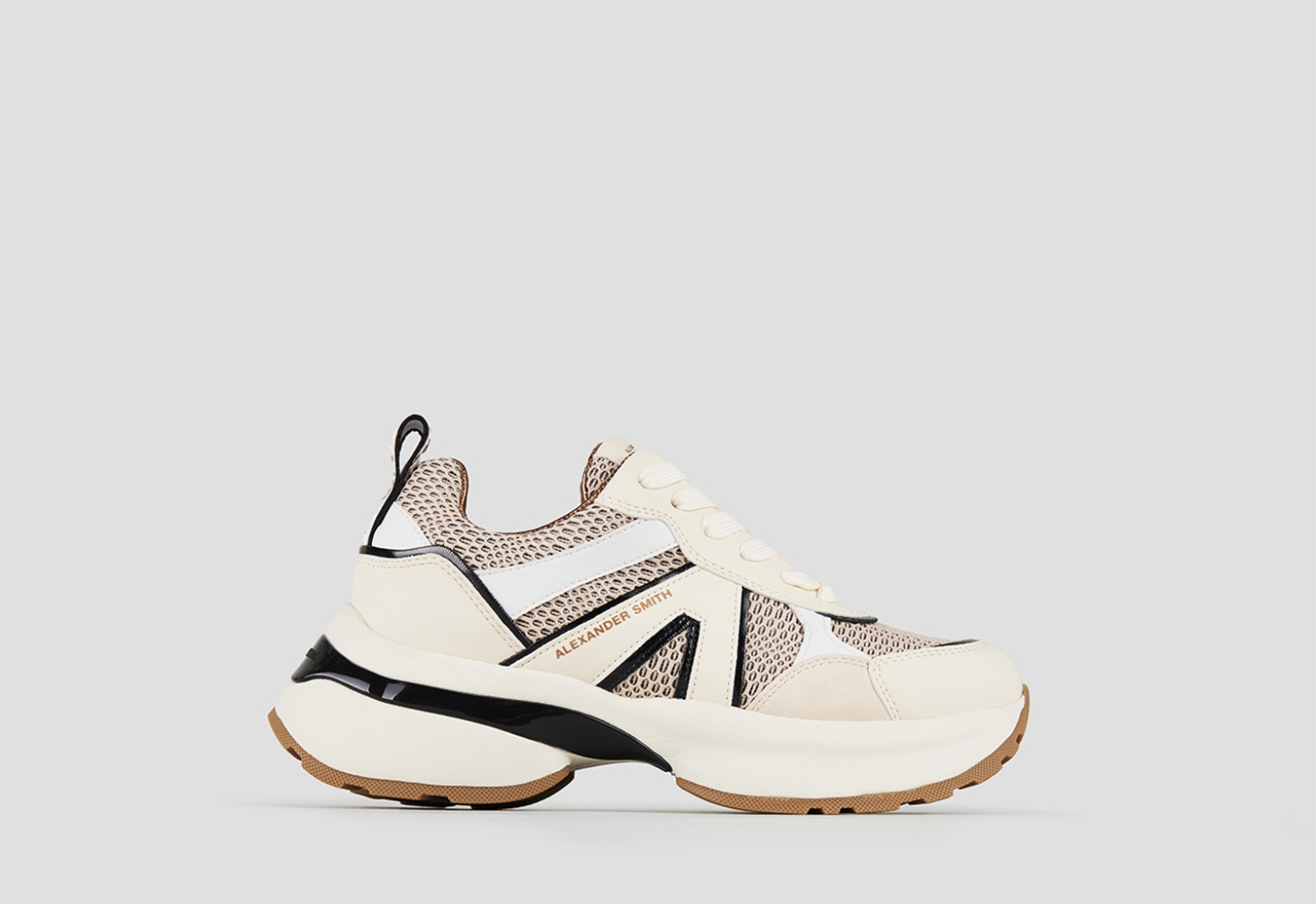 Sneakers Alexander Smith victoria woman in beige leather and peach mesh with black details - 1