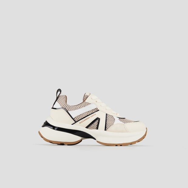 Sneakers Alexander Smith victoria woman in beige leather and peach mesh with black details - 1