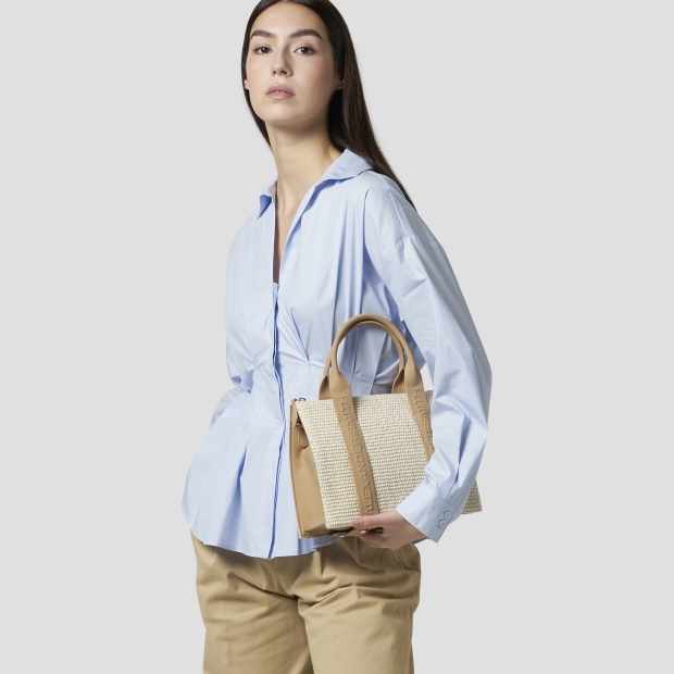 Sneakers Alexander Smith jane small handbag with shoulder strap in beige rafia and sand handle - 2