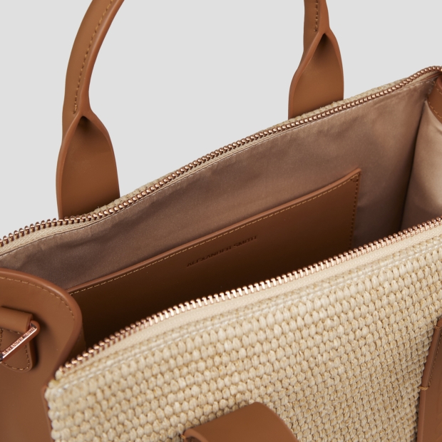 Sneakers Alexander Smith jane small handbag with shoulder strap in beige rafia and brown handle - 5