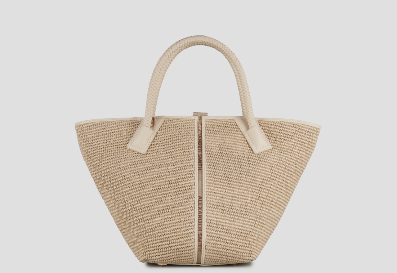 Sneakers Alexander Smith lauren medium handbag with shoulder strap in beige raffia and woven sand handle - 1