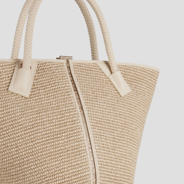 Sneakers Alexander Smith lauren medium handbag with shoulder strap in beige raffia and woven sand handle - 5