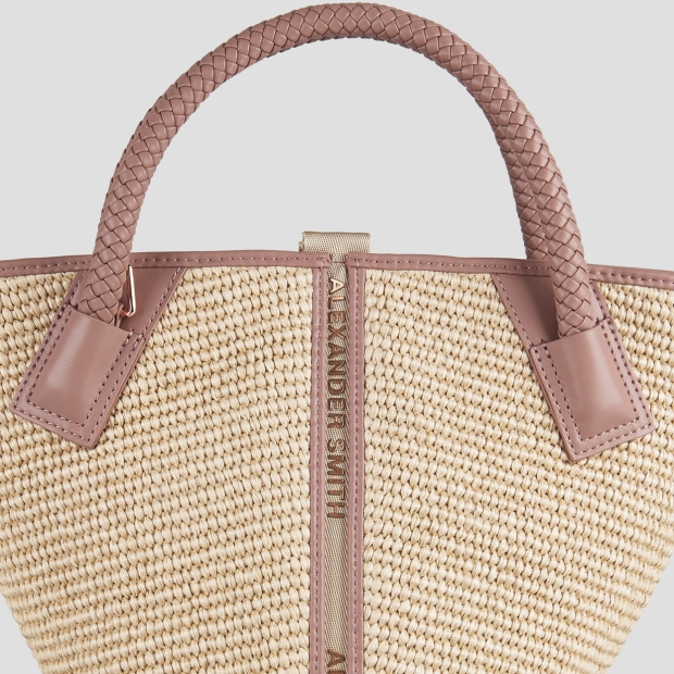 Sneakers Alexander Smith lauren small handbag with shoulder strap in beige raffia and woven nude handle - 5